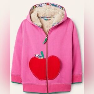 Mini Boden Pink Apple Appliqué Shaggy-lined Hoodie, Size 2-3y